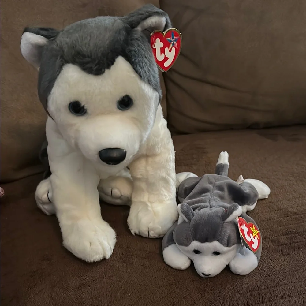 Ty Gray and White Husky Plush Pair - Picture 1 of 1